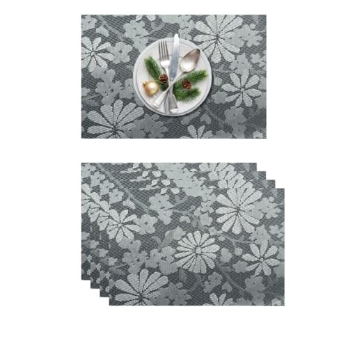 Image of YELONA Placemats for Dining Table - Heat Resistant, Non-Slip & Washable PVC Vinyl Table Mats - Set of 4, 45 x 30 cm (Grey & White)