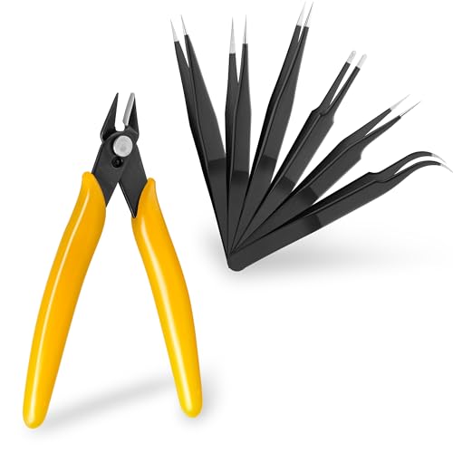 goobay 74095 - Juego de 6 pinzas + cortador lateral de precisión, pinzas y alicates como herramienta de reloj, herramientas de modelismo y pequeñas reparaciones/juego de herramientas