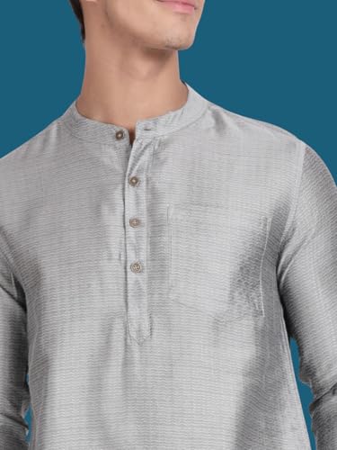 Image of KRYPTIC Men's Full Sleeve Regular Fit Short Kurta in Premium Pure Cotton with Patch Pocket and Mandarin Collar - Perfect Blend of Style and Comfort