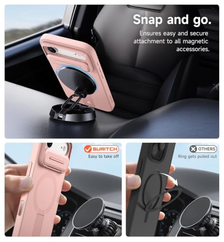 Image of SURITCH for iPhone Air Case with Camera Control Cover, Camera Slide Cover and Adjustable Kickstand, Compatible with MagSafe, Shockproof Bumper Protective Cases for iPhone 17 Air 6.5 Inch, Pink