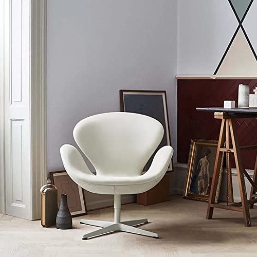 Image of Modern Swivel Lounge Chair with Hydraulic Lift for Home Office Hotel Cafe (White, Faux Leather)