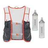 JISADER Running Vest Hydration Vest Backpack Lightweight Daypack Breathable Mesh Adjustable with 2 Bladders and Reflective Stripes Suitable for Running Hiking, Dark Grey Orange, L