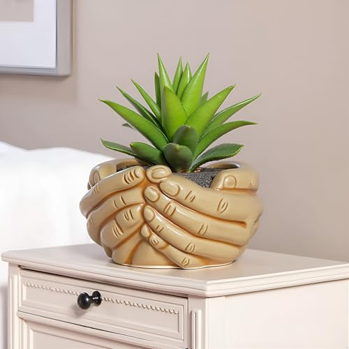 Image of Lasaki Hand Brown HT1 Ceramic Pots for Indoor Plants, Planters,gamla,Outdoor,Balcony,Home,Round,Garden, Office Decor,Succulent(L - 19.5 X W - 16 X H - 10 cm)(Plants not Included)