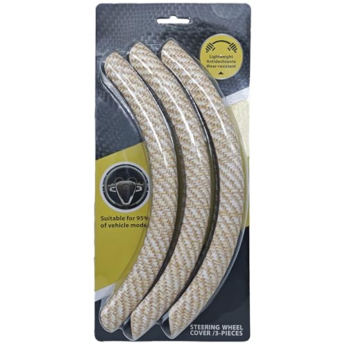 PICKSHI ハンドルカバー 可愛い ステアリングカバー テクスチャ 超薄型S ・M・Ｌサイズ、O型 Ｄ型 幅広い車種で使用可能 取付簡単 軽自動車、普通車、軽トラック汎用(クリーム色)