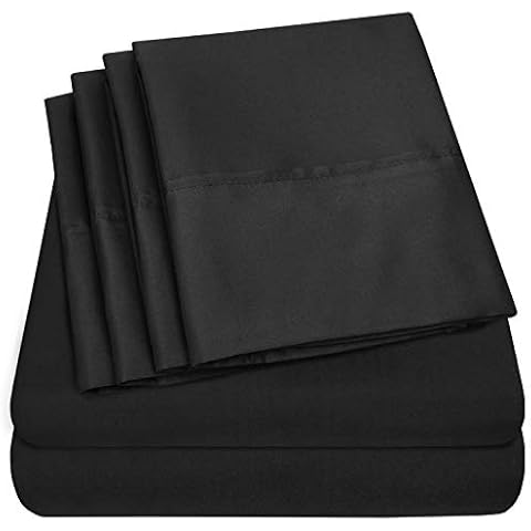 Sweet Home Collection 6 Piece Bed Sheets 1500 Thread Count Fine Microfiber Deep Pocket Set-Extra Pillow Cases, Value, Queen, Black Cover