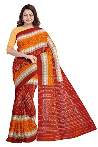 Image of Odisha Sambalpuri Handloom Ikat Women's Cotton Saree, Odisha Handloom Handmade Pure Cotton Khandua Saree, Ikkat Orissa Traditional Handloom Saree Without Blouse