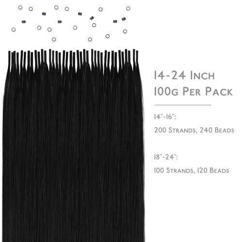 Image of WENNALIFE I Tip Hair Extensions Real Human Hair, 100g 200s 16 Inch Jet Black Remy Itip Human Hair Extensions Invisible Itips Straight I Tips Cold Fusion Extensions