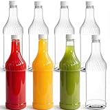 Noamus 8 Pack 33 oz Plastic Soda Bottles with Caps, 1L Reusable Empty Clear PET Juice Container, Disposable Wine Bottles with White Lid for Drinking Beverage Water Liquor Beer Milk Smoothies