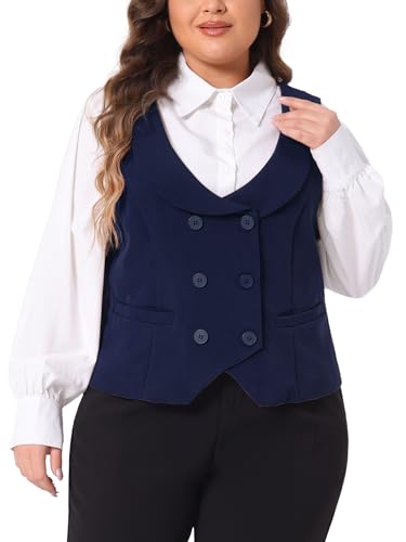 Agnes Orinda Plus Size Suit Vest for Women Double Breasted Vintage Lapel Collar Dressy Waistcoat Vest with 2 Pockets2