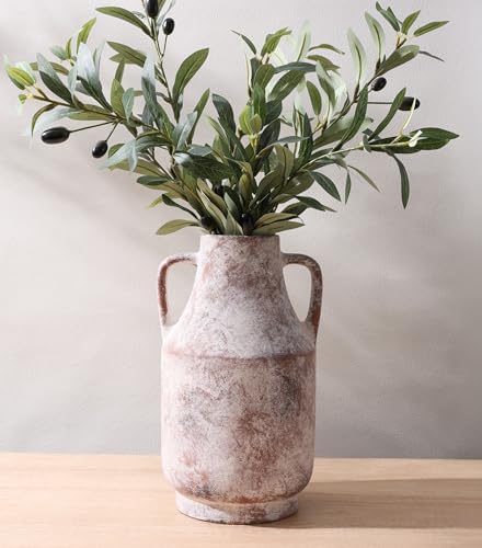 11'' Rustic Ceramic Flower Vase with Dual Handles Farmhouse Potte...