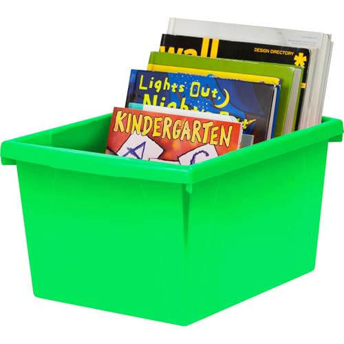 Image of Storex 4 Gallon Storage Bin with Lid - Plastic Classroom Organizer for Books and Supplies, Green, 1-Pack (61408F06C)