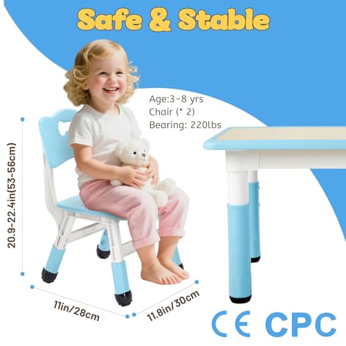 Image of FUNLIO Adjustable Kids Chair (2pcs), 3 Level Height Adjustable Toddler Chair for Ages 3-8, Sturdy Child Chair with Maximum Bearing 220lbs, for Classrooms /Daycares /Homes, CPC & CE Approved - Blue