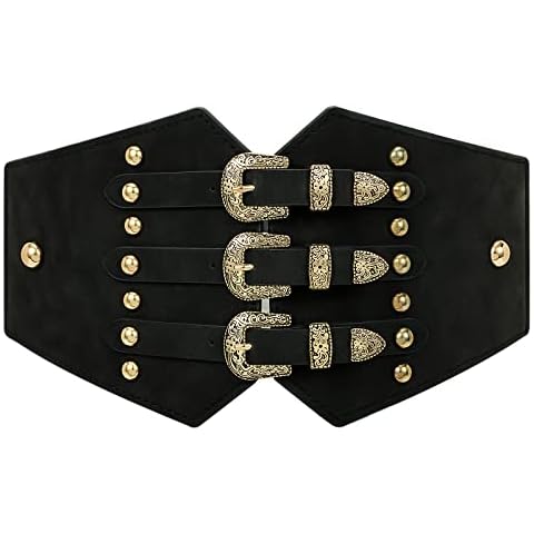 WHIPPY Women Corset Waist Belt Tied Waspie Belt Vintage Wide Leather Belt Elastic Waist Band for Dress Coat Shirt Cosplay Costume, Black, 93cm Cover