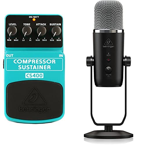 Behringer COMPRESSOR/SUSTAINER CS400 Ultimate Dynamics Effects Pedal with Behringer BIGFOOT All-In-One USB Studio Condenser Microphone