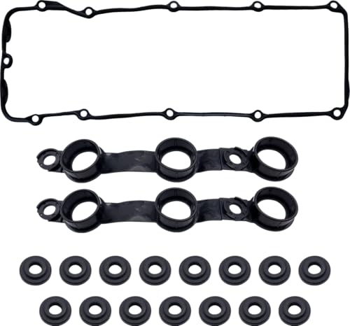 Image of HiSport Engine Head Valve Cover Gasket Set with 15 Grommet Seals 11120030496 Compatible with BMW 330Ci E46 E39 E60 M54 E53 E83 X3 X5 Z3 Z4 L6 325Ci 325i 325xi 330Ci 330i 330xi 525i 530i