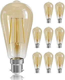 QNINE 8-Pack Bayonet Light Bulb, 6W (60W Equivalent), 600lm, Warm White 2700K, LED Filament Bulb, Non-Dimmable