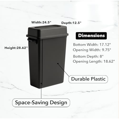 Image of 16 Gallon Slim Rectangular Garbage Can with Lid - Black