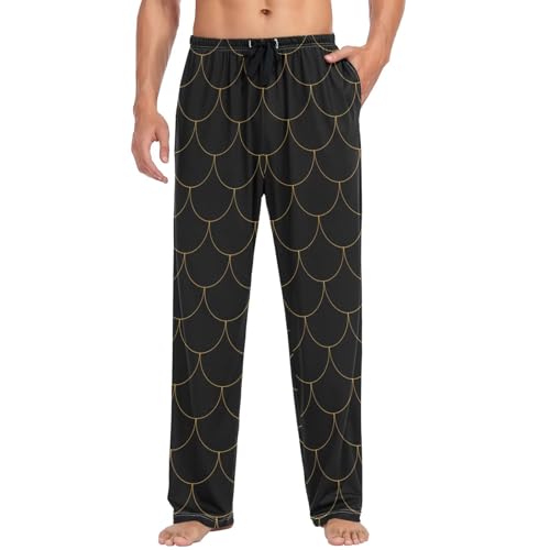 visesunny Mens Hawaii Pants Funny Black and Gold Fish Scale Pattern Cotton Lightweight Soft Hawaii Bottoms Lounge Sleepwear
