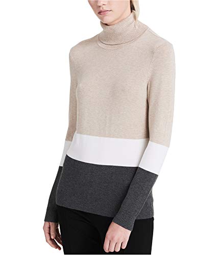 Calvin Klein Colorblocked Turtleneck Sweater (Heather LatteHeather Granite, XS)