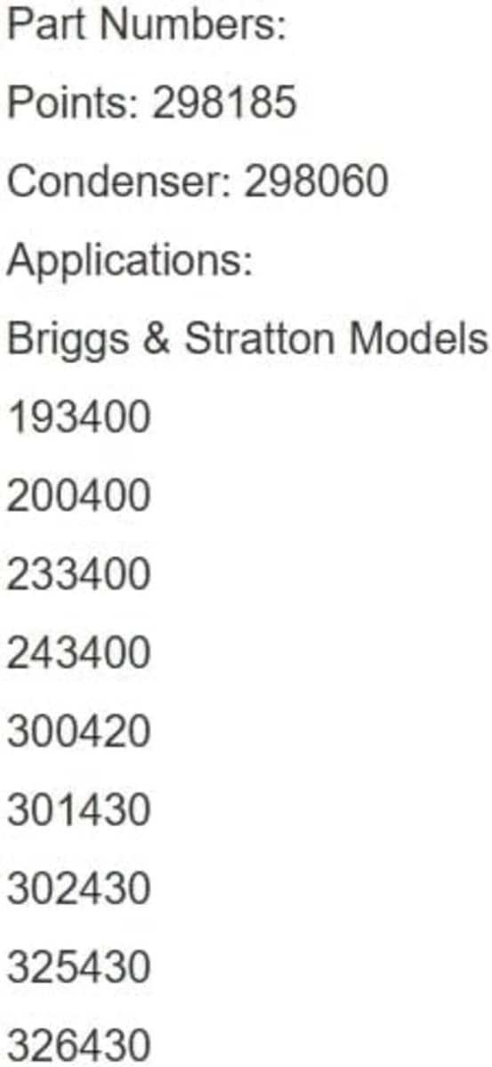 Replacement for Stratton New Points & Condenser Set for & 298185 Condenser 298060 OEM