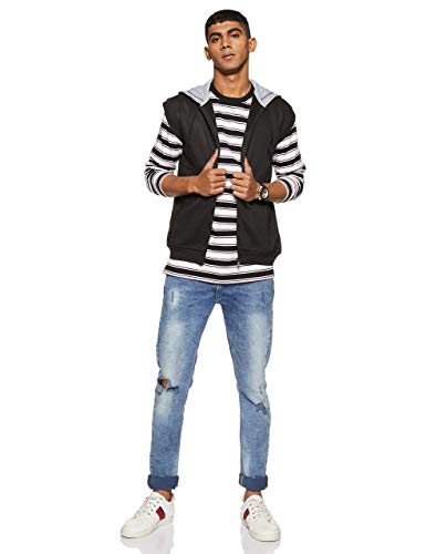 Image of Teemoods Men's Cotton Fleece Sleeveless Hooded Jacket - Casual Zip Up Vest for Gym Workout, Running, Aerobics, Yoga - Regular Fit with 2 Pockets