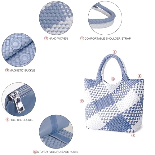 Image of JINMANXUE Unisex Fashion Woven Bag Damen-Tragetasche, Blue&white, 16.1 inch W x 7.1 inch D x 11 inch H