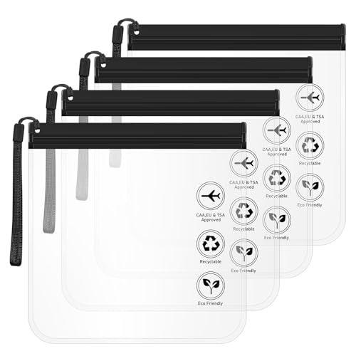LOPHE Lot de 4 Sacs de Trousse de Toilette Transparents Noirs 20x20cm avec Poignées - Trousse Toilette de Voyage Étanche pour Valise Cabine - Organisation...