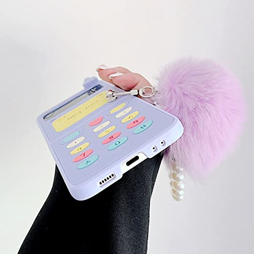 Go-Volmon For Samsung Galaxy Z Flip 3 Kawaii Women Case Purple, 3D Cute Case For Z Flip 3 Pearl Strap Lovely Pompon, Girly Case For Z Flip 3 Beads Wristband, Hard Pc Protective Case For Z Flip 3 #TOP2