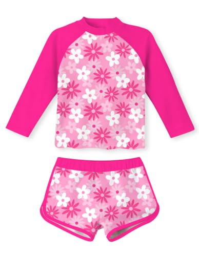 Image of TUONROAD Girls 2 Pieces Rash Guard Swimsuit Long Sleeve Tankini for 4-10 Years