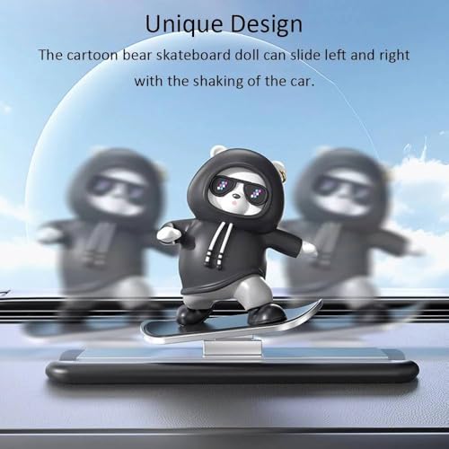 Image of REWOP Skateboarding Panda Car Dashboard Toy -Auto Sliding Motion Decor, Cool Sliding Car Accessory, Fun Car Interior Decoration Accessories (Black)