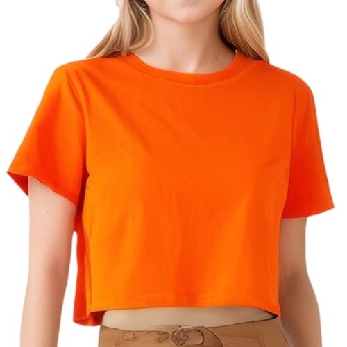 Image of Girls Cropped T-Shirt Short Sleeve Round Neck Cotton Comfy Y2k Basic Cute Dance Crop Tops Tees for Kids