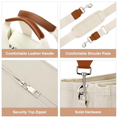 Image of KKXIU Canvas Tote Bag for Women with Zipper and Compartments Crossbody Large Bible Messenger Purse Bag With Pockets