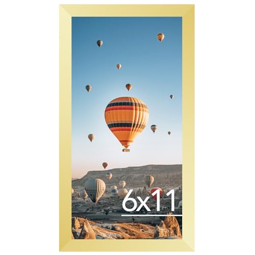 Image of JCJMY 6x11 Picture Frame Gold for Wall Hanging or Tabletop, Wall Mounting Horizontally or Vertically, 6 x 11 Wall Gallery Poster Photo Frame with Shatter Resistant Plexiglass, Gold