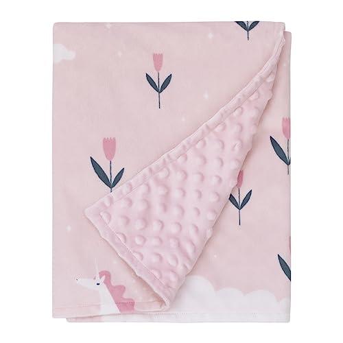 Image of Little Love by NoJo Unicorn Pink, White, and Teal Clouds and Flowers Super Soft Baby Blanket.