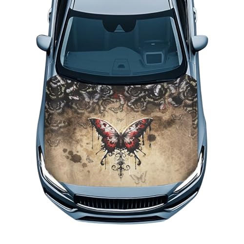 Image of Car Hood Cover Protector Car Hood Wraps Auto Banner Stretchable Butterfly Auto Decorative Accessories for Compact Sedans SUV Trucks (59x39 Inch)