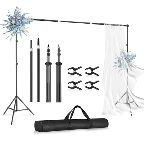 HolaDream Backdrop Stand Kit 2.1x3m/7x10ft Adjustable Photography Background Frame with 2 Crossbars 4 Spring Clamps and Carrying Bag for Wedding Birthday Parties Photo Video Studio Decoration