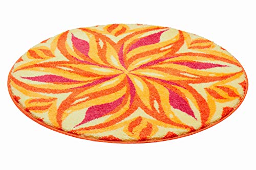 Grund Bath Mat, Ultra Soft and Absorbent, Anti Slip, 5 Years Warranty, DANCING SKY, Mandala 80 cm Round, Orange