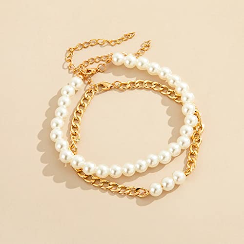 Yiendoo Layered Pearl Anklet Bracelet Boho Gold Beads Anklet Ankle Chain Pearl Satellite Chain Foot Chain Beach Layered Charm Anklet 2Pcs Set Foot Jewelry Gift For Women Girls #TOP3