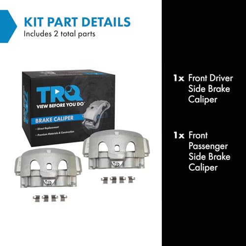 Image of TRQ Front Driver and Passenger Side Brake Caliper Set Caliper Brackets Hardware Compatible with 12-21 Nissan NV1500 NV2500 NV3500 16-23 Nissan Titan XD