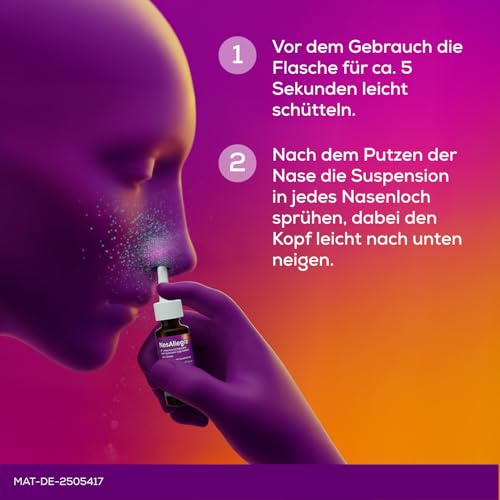 Hand hält die Flasche während der Anwendung im Badezimmer - Detailansicht von NasAllegra Heuschnupfenspray Test Angebot ...