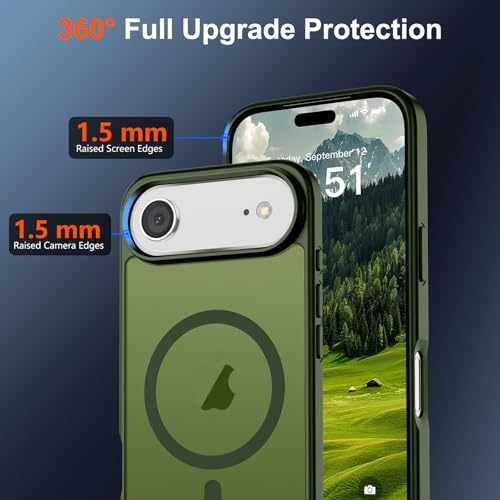 Image of SUPFINE Magnetic for iPhone Air Case (Compatible with MagSafe)(Military Grade Drop Protection) Slim Translucent Matte Shockproof with Anti-Fingerprint Phone Cover for 17 Air,Cangling Green