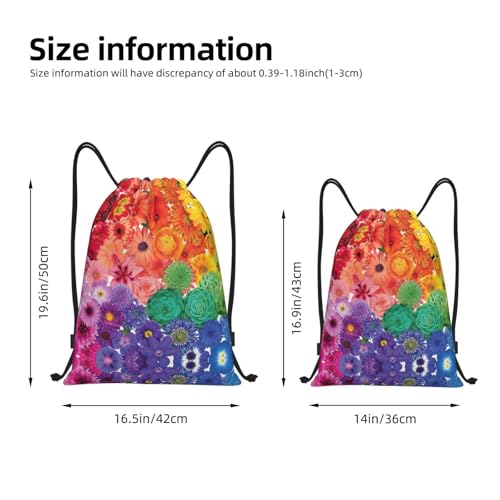 Rainbow Flowers Print Drawstring Bags, Backpack Bag For Shopping, Sport, Yoga, Travel,Gym, Swimming, Beach4