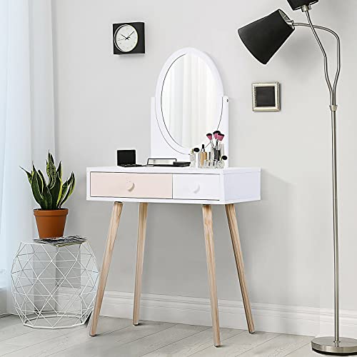 YIE Kids Dressing Table w/Mirror 2-Drawer Cute Handle Kids Bedroom Play Room Storage - Image 3
