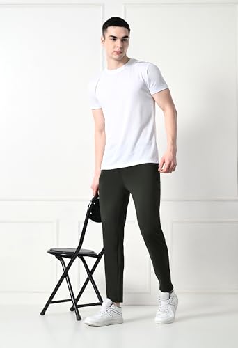 Image of Men 4 Way Lycra Back Pocket Solid Gym, Yoga & Sports Wear Stretchable Dry Fit Track Pant with Side Zipper Pockets(Olive,M)