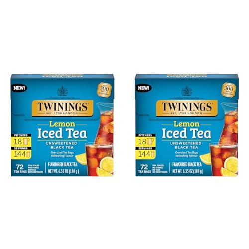 Image of Twinings NEW Lemon Black Iced Tea, 72 Deliciously Unsweetened Tea Bags, Makes 18 Pitchers or 144 Servings, Caffeinated, 72 Count (Pack of 2)