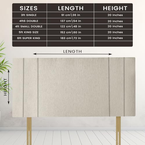 RIO Padded Lined Divan Bed Headboard | Chenille Fabric Double Headboard for bed frames | Elegant design wooden material headboards for beds (Ivory,4ft6 Double H-20inch) - Image 2