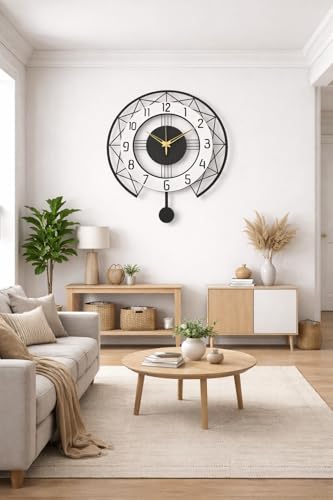 Image of Wall Clock for Living Room Stylish | Sweep and Silent Machine | Metal Wall Watch for Office, Bedroom, Hall | Big Size Morden Wall Decor for Home (15 Inch Matt Black)