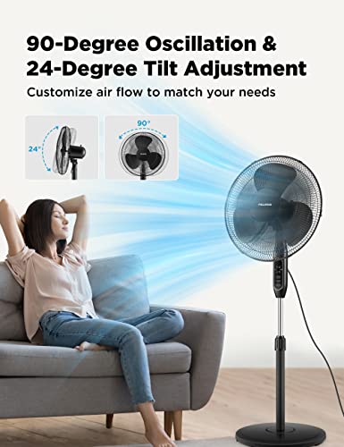 Image of PELONIS 16'' Pedestal Fan for Bedoom, Remote, Standing Fan with 7-Hour Timer, 90 Oscillation, 3-Speeds, Adjustable Height, Electric Cooling Fans for Living Room and Office