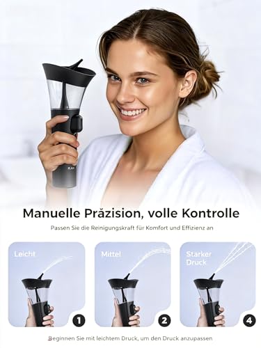 KAUGIC Ohrenschmalz Entferner - Manuelle Ohrenreiniger mit 7m Wasserspülung & 4 Silikonaufsätzen Ohren Hygiene mit integriertem Abwassertank, Ohrreiniger für die persönliche Hygiene zu Hause&unterwegs