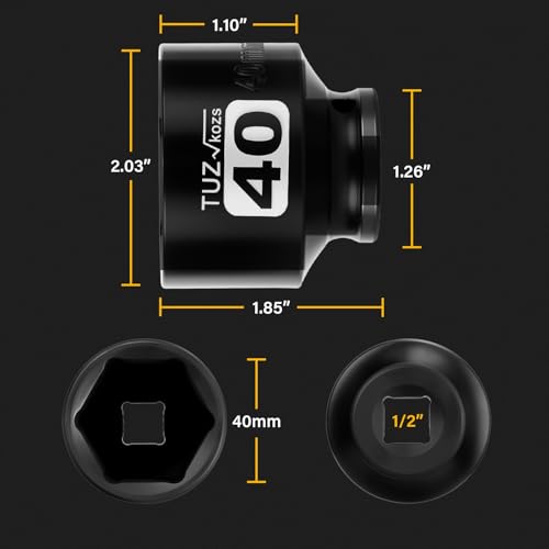 Image of 1 /2 Inch Drive 40mm Shallow Metric Impact Socket,CR-MO,6 Point Radius Corner Design,Square Chamfered Opening,Axle Nut Impact Grade Socket for Easy Removal